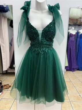 Cinderella Emerald Green Beaded Tie-Shoulder Mini Dress